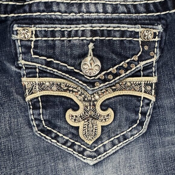 Rock Revival Jeans Womens 27 Blue Esther Cuff Straight Stretch Distressed Denim - Picture 3 of 13